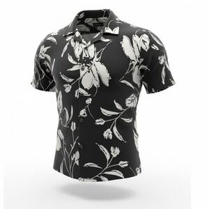 Porter & Ash Men Black White Floral Print Linen Blend Short Sleeve Shirt Size S